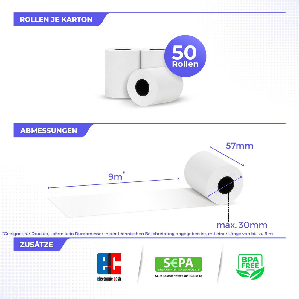 EC Cash 57 mm x 30 mm - 55g/m² + SEPA (50 Rollen) (Bild 4)